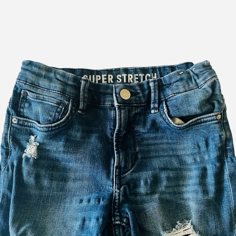 H & M super stretched distressed denim blue shorts Boys 7 pockets zipper snap - Picture 6 of 15